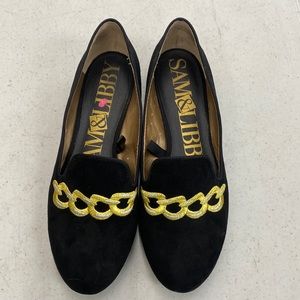 Sam & Libby Black Suede w/Gold Embroidery Flats